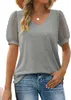 T-shirts pour femmes Setiadia Vêtements d'été Sexy T-shirt vert V-Cou Minimaliste Mesh Bubble Manches Tops pour la mode Femme Vêtements 2023