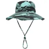 Berets 2023 Fashion Wide Brim Camouflage Boonie Boonie Chapeau pour hommes VERT