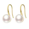 Dangle Earrings Noble Jewelry Sterling Silver 7-8mm Button Freshwater Pearl Drop Hook