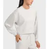 LU-015 casual versátil yoga topos feminino manga longa solto ajuste camisa hoodies secagem rápida moletom esportivo jogo para calças