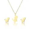 Necklace Earrings Set 10set/lot Stainless Steel Gold Color Dog Pendant Chain Stud Earring For Women Fashion Jewelry Wholesale