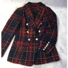 Kvinnors kostymer Blazers High Street Fashion Runway Designer Blazer Kvinnor Lion Metal-knappar Plaid Färger Tweed Wool Blazer Jackor Size S-XXL231023