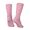 Herrstrumpor söt rosa donut strö socka män kvinnor polyester strumpor anpassningsbara hiphop