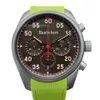 Montre pour hommes, style course, sport, bracelet en caoutchouc vert, mouvement à Quartz, chronographe, horloge, 45mm