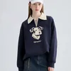 Sweats à capuche pour femmes Vintage Cartoon Dog Imprimer POLO Sweat-shirt surdimensionné Femmes Preppy Girls Streetwear Kawaii Vêtements Coréen Haut d'hiver