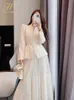 Kvinnors tvåbitar byxor h han drottning höstkjol kostym kvinnor elegant koreansk snörning mode blazer långa mesh casual aftonch aight 2 piece set 231023