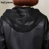 Veste en cuir Tajiyane pour femme, veste en peau de mouton véritable, décontractée, à capuche, manteau véritable, manteaux noirs élégants, 2023