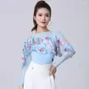 Stage Wear 2023 Latin Dance Top Ruffled Long-Sleeved Ballroom Blouse Women Performance Waltz Leotard Rumba Modern Clothes