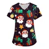 Women's T Shirts Christmas V-neck Pocket Nursing Scrubs T-shirt Uniforms Women Clothing Plus Size Tops Short Sleeve Santa Claus Xmas