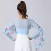 Stage Wear 2023 Latin Dance Top Ruffled Long-Sleeved Ballroom Blouse Women Performance Waltz Leotard Rumba Modern Clothes