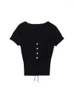 Pulls pour femmes Femmes Femmes Mode Lace Up Décoration Jacquard Mesh Slim Tops tricotés à manches courtes Bouton-up Femme Pulls Chic