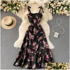 Vestidos casuais básicos verão elegante preto mulheres floral gravata vestido 2023 impressão tubo top mid-length ruffle sexy cinta feminina vestidos dhe9i