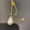 Hängen Mabe Pearl Pendant Necklace Sea Water 18K Guld med äkta diamant tår droppform klassiska fina kvinnor smycken