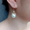 Dangle Earrings Yygem 13mmファッションシェルシェルパールイヤリングホワイトラウンドドロップゴールドメッキフープギフト