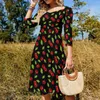 Casual Dresses Cute Cherries Dress Summer Green Leaves Beach Woman Three Quarter Korean Fashion Custom Oversize