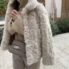 Womens Fur Faux Rimocy Korean Fashion Lamb Wool Coats Women Streetwear Slå ner kragejackor Kvinnliga Tjock varm plyschrock 231023