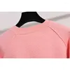 Zweiteilige Hosen für Damen, Strick-Outfits, lässige Trainingsanzüge für Frauen, lockere Mode, rosa Diamanten, O-Ausschnitt, Pullover, Pullover, Bleistift-Set, weiblich