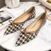 Dress Shoes Autumn Elegant Ladies Houndstooth Bow Pointed Flat Shoes Shallow Office Commuting Comfort and Leisure for Women's Shoes 231023