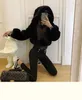 Women futra Faux Winter Rabbit Street Coat Zipper Streetwear High talia Furry z kapturem pluszowa kurtka Cardigan Parkas 231023