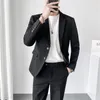 Mäns kostymer Stylish Gentleman (kostymbyxor) kostym Kontrollera trenden Casual Business stilig smal tvådelar brittisk klänning