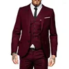 Ternos masculinos borgonha homens fino ajuste formal noivo baile smoking 3 peça personalizado masculino blazer jaqueta com calça colete moda masculina