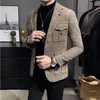 Mäns casual skjortor Spring Men Plaid Blazers brittiska tryckta bröllopsföretag Casual Blazer kostym Jacka Male Formal Blazers Plus Size S-3XL 231023