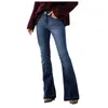 Jeans femininos calças elásticas clássico cor sólida denim bell botton com bolsos ligeiramente harajuku queimado bifurcado perna larga