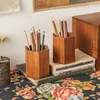 Bouteilles de rangement porte-stylo bureau boîte en bois fille créative en bois massif étudiant bureau seau décoration