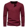 Herr t-skjortor 2023 Autumn Mens Fashion Men Neck Long Sleeve T-shirt Casual Vintage Male Button Slim Washed Tees