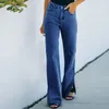 Damen-Jeans, Damenhose, lässig, geteilter Saum, Reißverschluss, Tasche, weites Bein