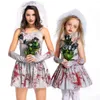 Halloweenkostuum Dames Ontwerper Cosplaykostuum Halloweenkostuums voor kinderen Volwassenen Horror Grijs Bloedvlekken Spoken Bruiden Make-up Baljurken Bretels