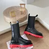 Ny höst/vinter äkta läder Martin Womens English Style Mid Pipe Pipe Tjock Sole Short Boots 001