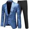 Men's Suits 3 Pcs Suit Set Blazers Jacket Pants Vest / 2023 Fashion Bronzing Pattern Big Collar Dress Coat Trousers Waistcoat