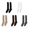 Женские носки для девочек, хлопковые длинные однотонные носки в корейском стиле, однотонные, в рубчик, вязаные, школьные, повседневные, до колена