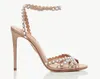 Elegante Aquazzuras Hoge Hakken Tequila Plexi Sandaal Schoenen Dames Strappy Ontwerp Kristal-verfraaid Sexy Dame Hoge Hak Jurk Bruids Bruiloft EU35-43 doos