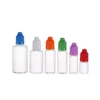 500pcs E Liquide PET Flacon compte-gouttes avec bouchons colorés à l'épreuve des enfants longs et fins, bouteilles d'aiguille en plastique transparent 5 ml 10 ml 15 ml 20 ml 30 ml 5 Voii