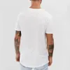 Camiseta masculina hip hop estendida linha longa camiseta swag hem streetwear camisa de manga curta sólida topos camiseta masculina roupas casuais