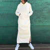 Urban Sexy Dresses Fashion Office Lady Side Split Maxi Dresses Casual Solid Thicked Hooded Dress Women Autumn Long Sleeve Pocket Sweatshirt Dress T231023