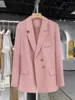 女性のスーツピンク色の女性ブレザー2023ファッションテーラードカラーシングル胸肉スーツコートオフィスレディース秋の女性服