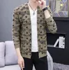 homens designer camisola cardigan impressão geométrica magro ajuste com decote em v manga longa outono camisola masculina