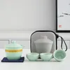 Zestawy herbaveware Celadon Outdoor Portable Travel Tea Zestaw Trzy filiżanki Quik Teacups Mały zestaw upominkowy. Chiński gongfu