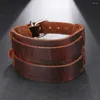 Charm Armbänder 2023 Modeschmuck Vintage Handgewebtes breites Lederarmband Manschette Zweireiher für Männer Pulsera Hombre