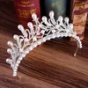 Hair Clips KMVEXO Luxury Bridal Tiaras Rhinestone Pearl Flower Silver Color Leaves Wedding Bride Crown For Pageant Party Headpieces Jewelry