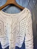 Malhas femininas de alta qualidade blusas 2023 outono inverno malhas mulheres crochê tricô manga longa casual branco jumpers topos outfits