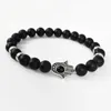 Bedelarmbanden Hamsahand Charms Armband Yoga Mala Natuur 8mm Zwarte Matte Onyx Energiesteen Kralen