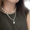 Tiffanylise Fashion Niche Exaggerates Personality Design Lock Head Pearl Necklace Women's High-end Sense of Ol Layer Collarbone Chain Xmlk