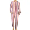 Mäns sömnkläder retro randiga pyjamas långa ärmar färgglada tryck 2 stycken casual pyjama set höst manlig anpassad överdimensionerad hemdräkt