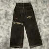 Herrbyxor jnco jeans y2k hiphop retro grafisk broderad baggy jeans svarta byxor män kvinnor nya harajuku gotiska höga midja breda byxor q231023