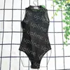 Sexy Sleeveless Bodysuits Embroidery Letter Lace One Piece Swimwear Summer High Neck Mesh Bikini for Women