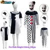 Cosplay Kids Cadılar Bayramı için Set Cosplay Kıyafetleri Polka Dot Çizgili Tulum Sanat Palyaço Maskesi Bodysuit Cadılar Bayramı 231023